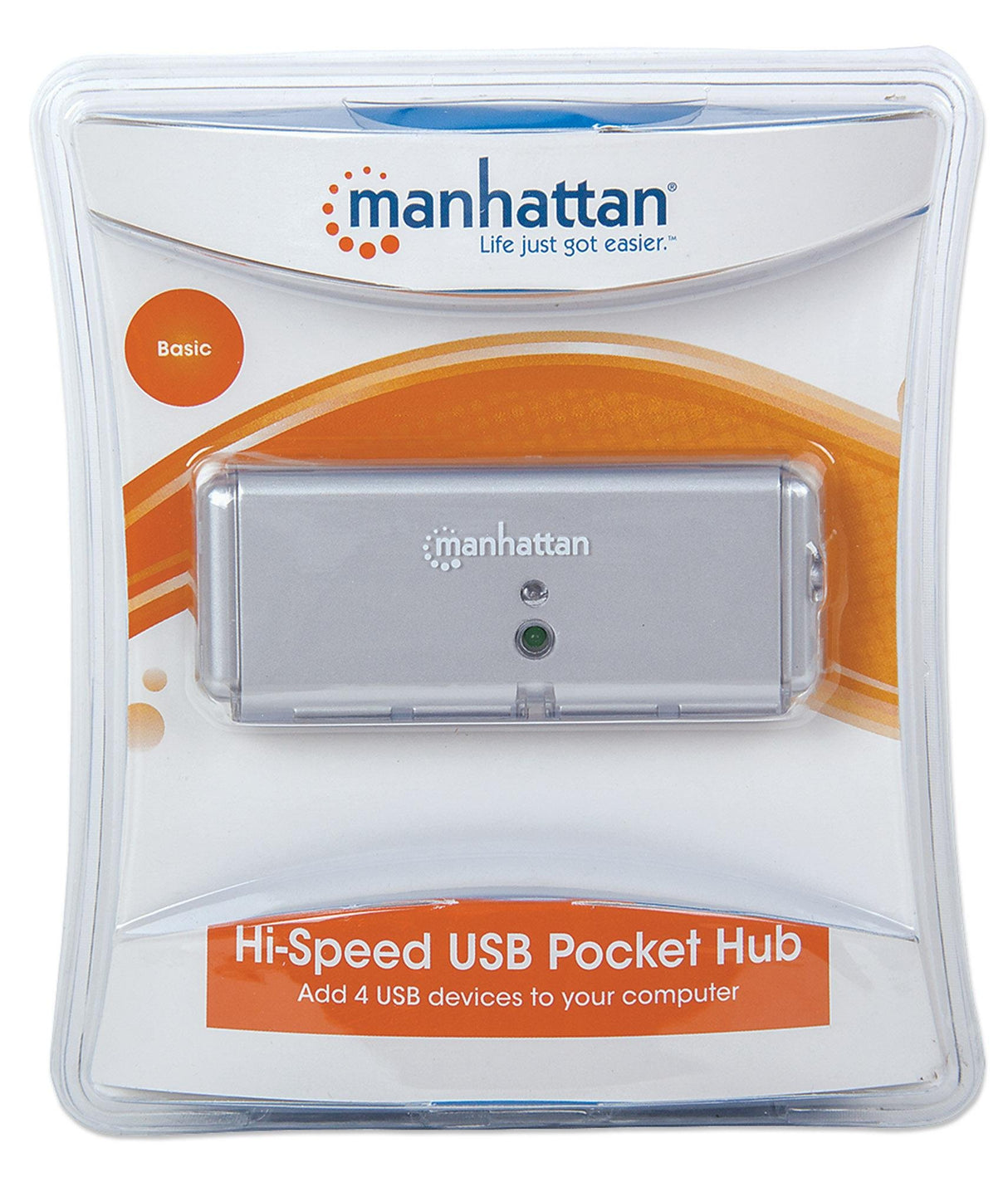 Manhattan 4-Port Hi-Speed USB Pocket Hub - Silver (160599)