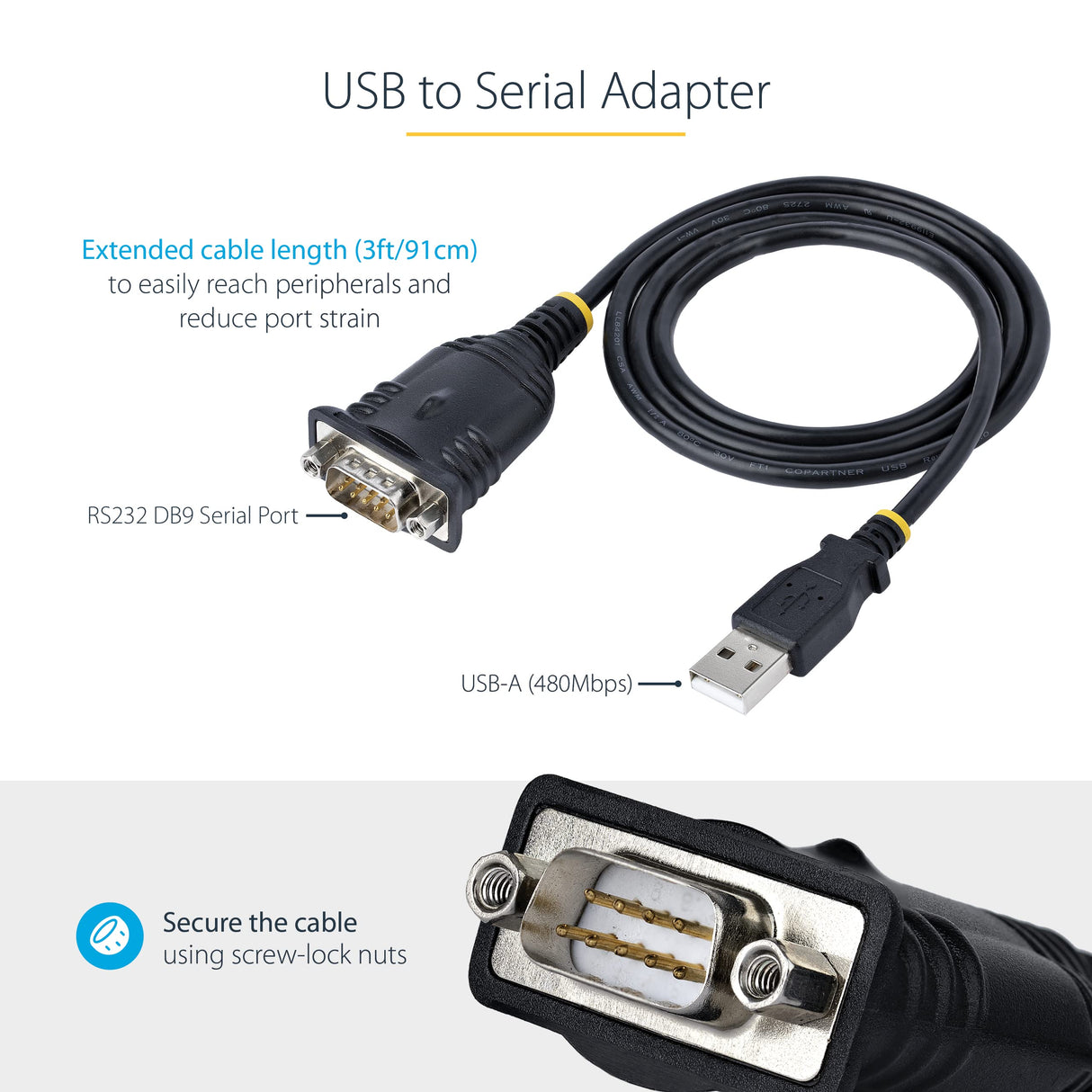 3FT USB TO SERIAL CABLE