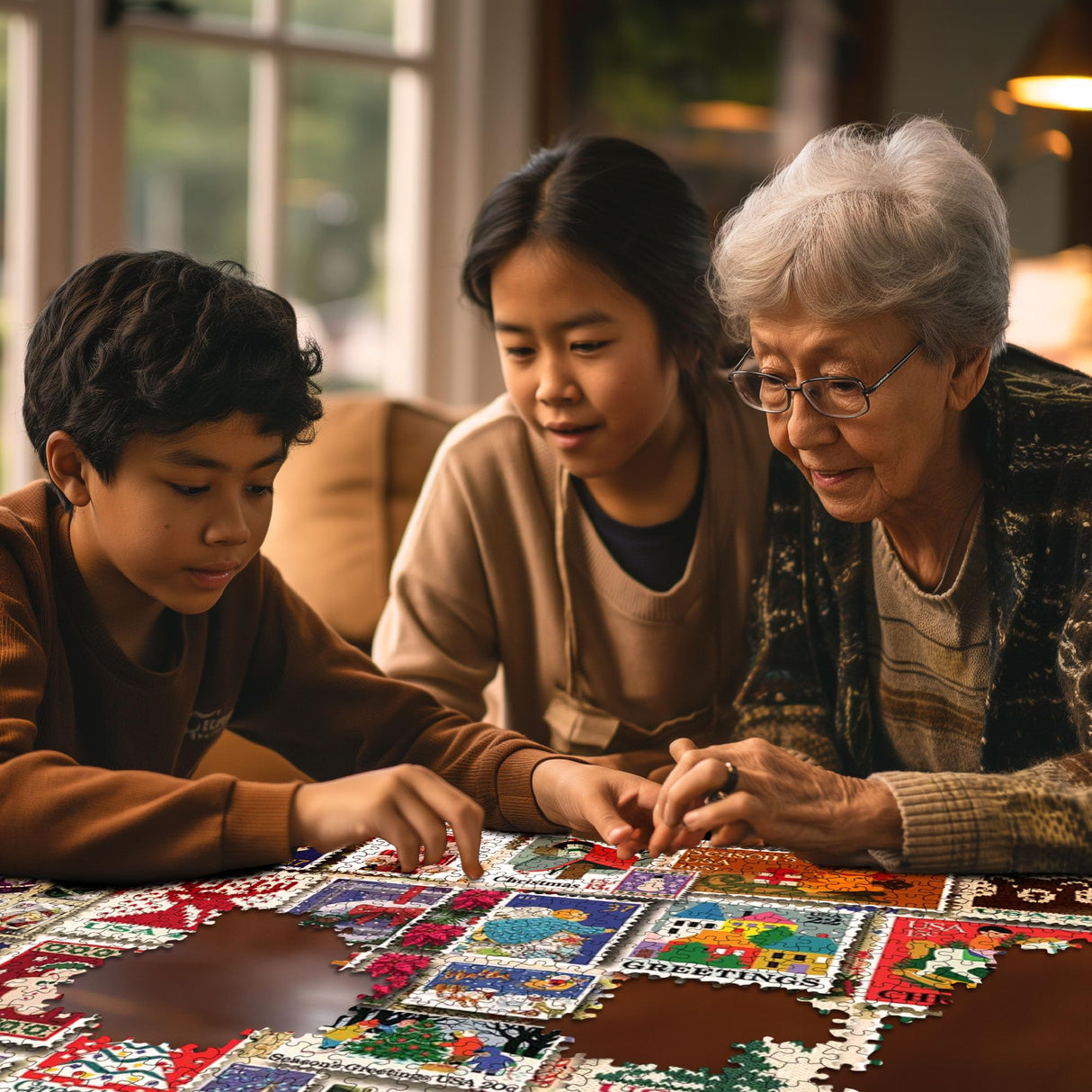 White Mountain Christmas Stamps Christmas Puzzles 1000 Pieces Jigsaw Puzzle for Vintage Enthusiasts