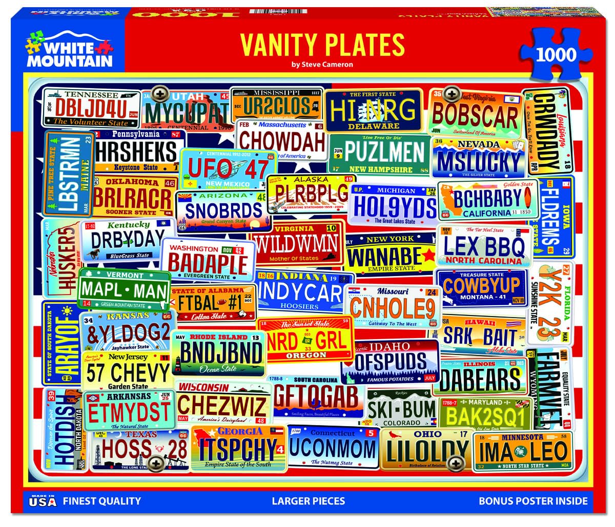 White Mountain Puzzles - Vanity Plates - 1000 Piece Jigsaw Puzzle