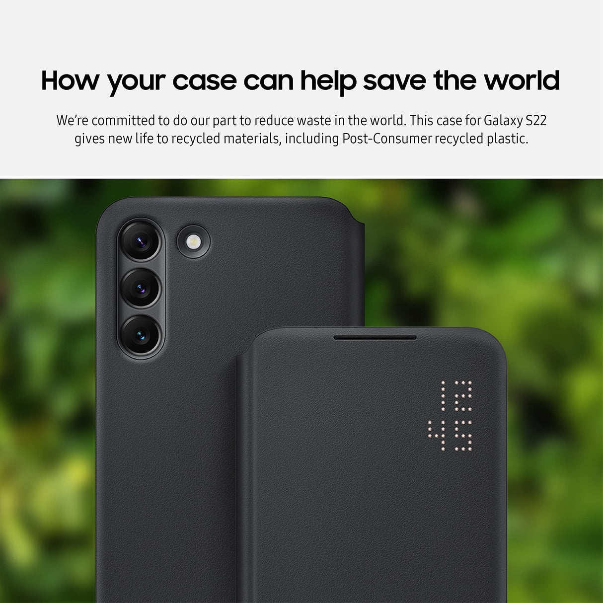 Samsung Galaxy S22 LED View Cover, Protective Phone Case, Tap Control, Card Pocket, Customizable, Shockproof, US Version, Black