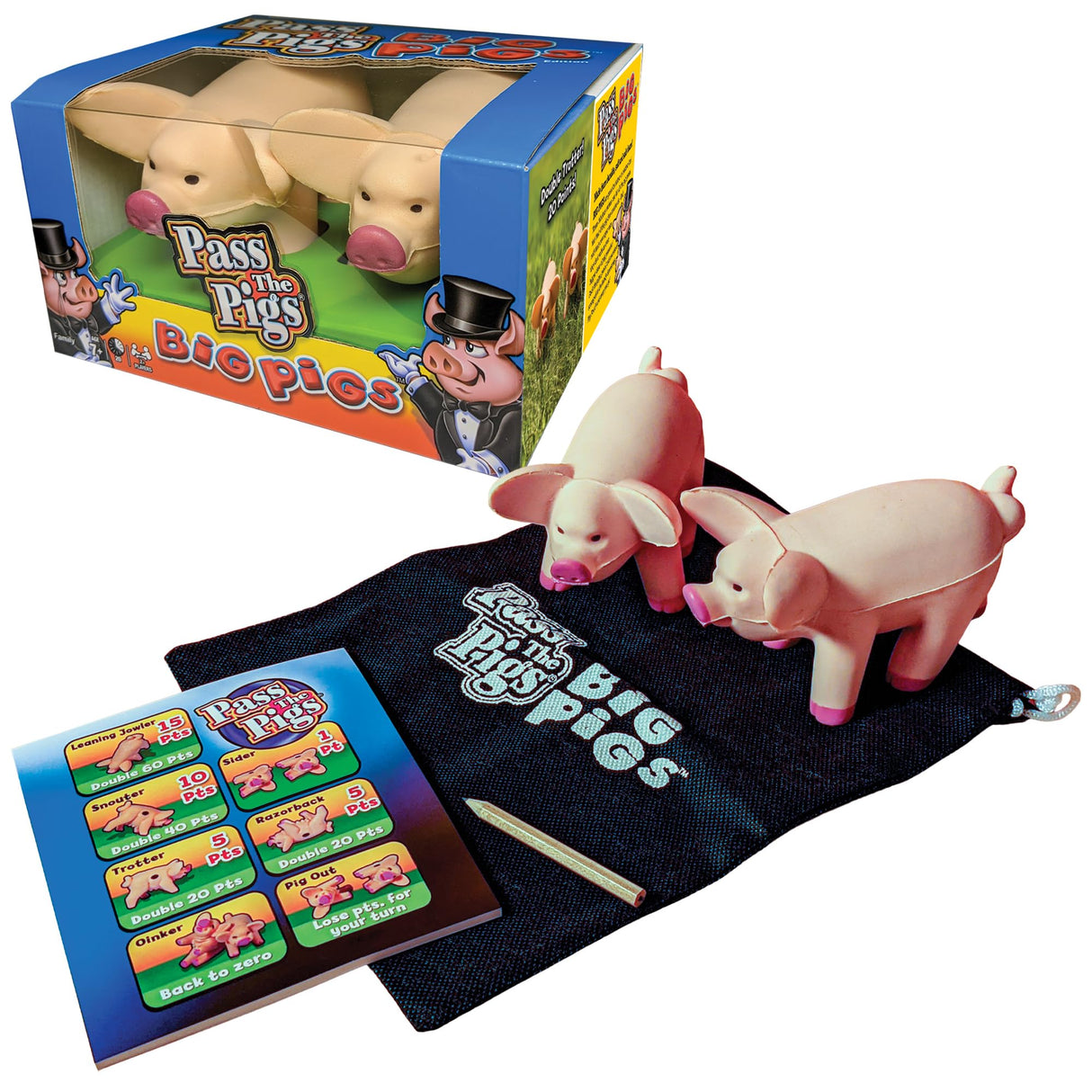 Pass The Pigs Big Pigs by Winning Moves Games USA, Hysterical Pig-Dice Rolling Game with Oversized Foam Pigs for 2+ Players, Ages 8 +