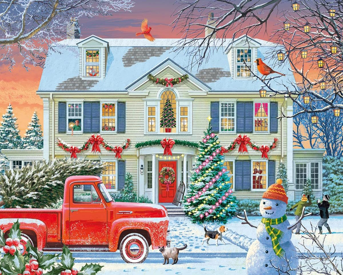 White Mountain Home For The Holidays Christmas Puzzles 1000 Pieces Winter Puzzle for Adults and Family