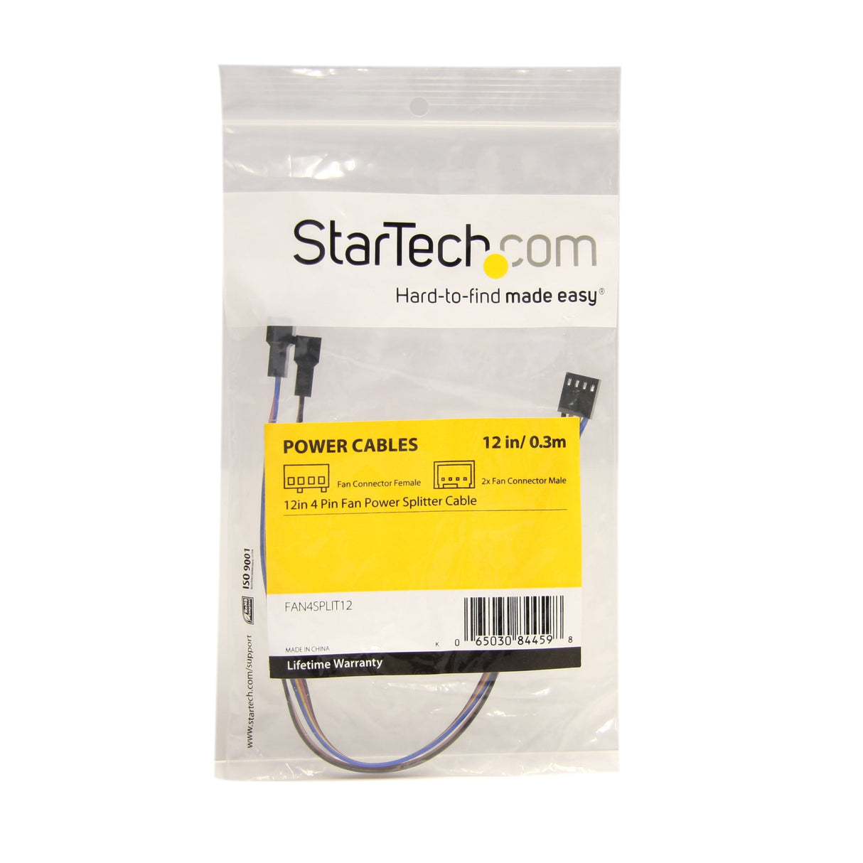 StarTech.com 12in 4 Pin Fan Power Splitter Cable - F/M - 1ft Fan Y Cable - 1ft 4-pin Fan Splitter Cable - Black