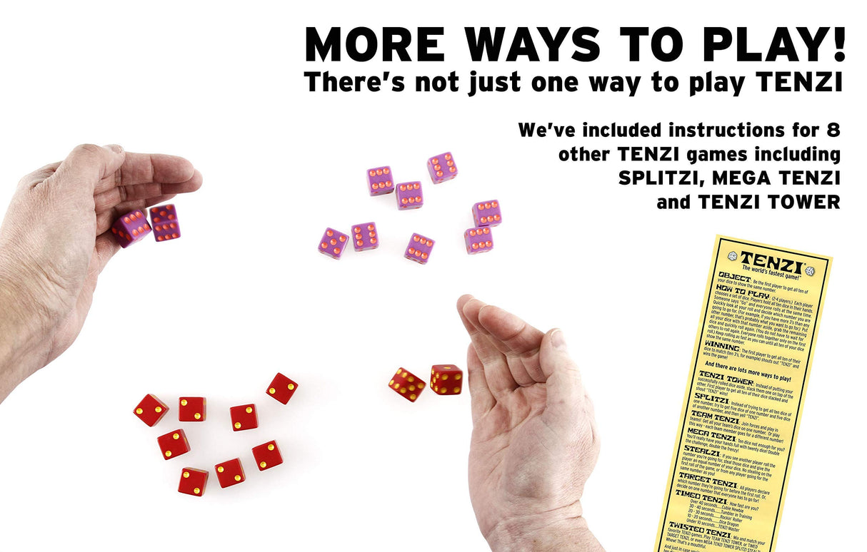 TENZI Party Pack Dice Game - A Fun, Fast Frenzy for The Whole Family - 6 Sets of 10 Colored Dice with Storage Case - Colors May Vary