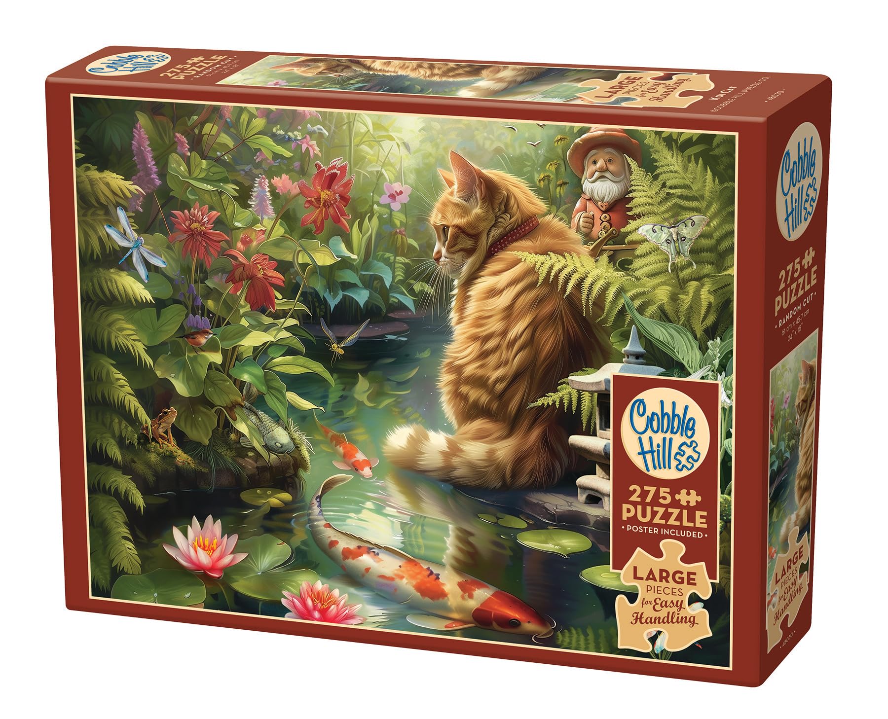 Cobble Hill 275 Piece Easy-Handling Puzzle - Koi Cat, Includes Sample Poster, Fun Family Activity, Made In USA