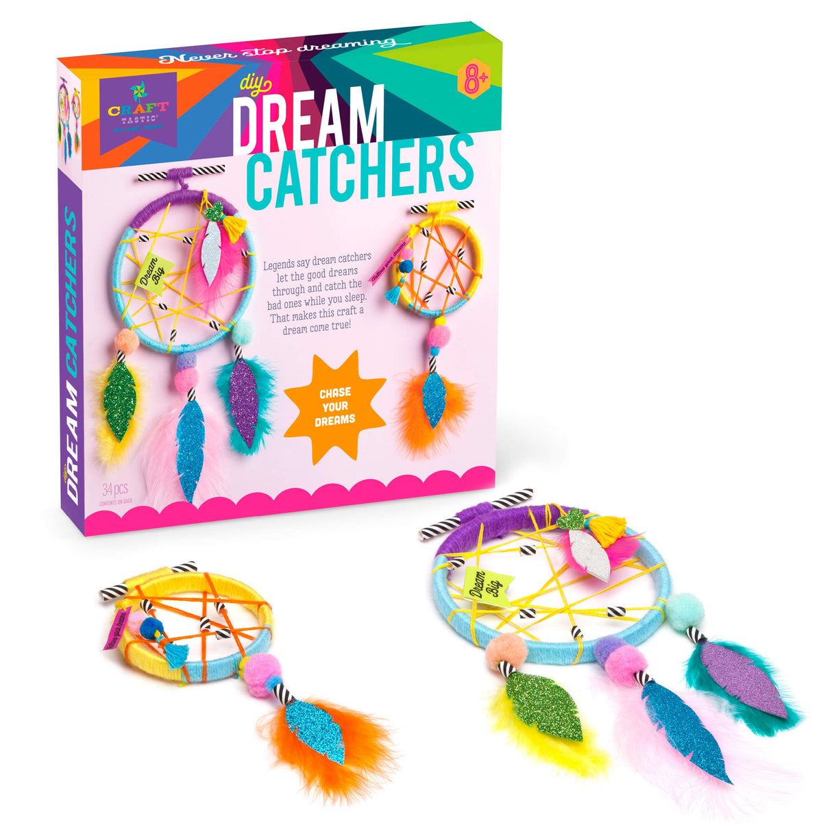 Craft-tastic — Dream Catchers — Arts and Crafts Kit for Kids — Make 2 Colorful Dream Catchers — for Ages 8+, Brown