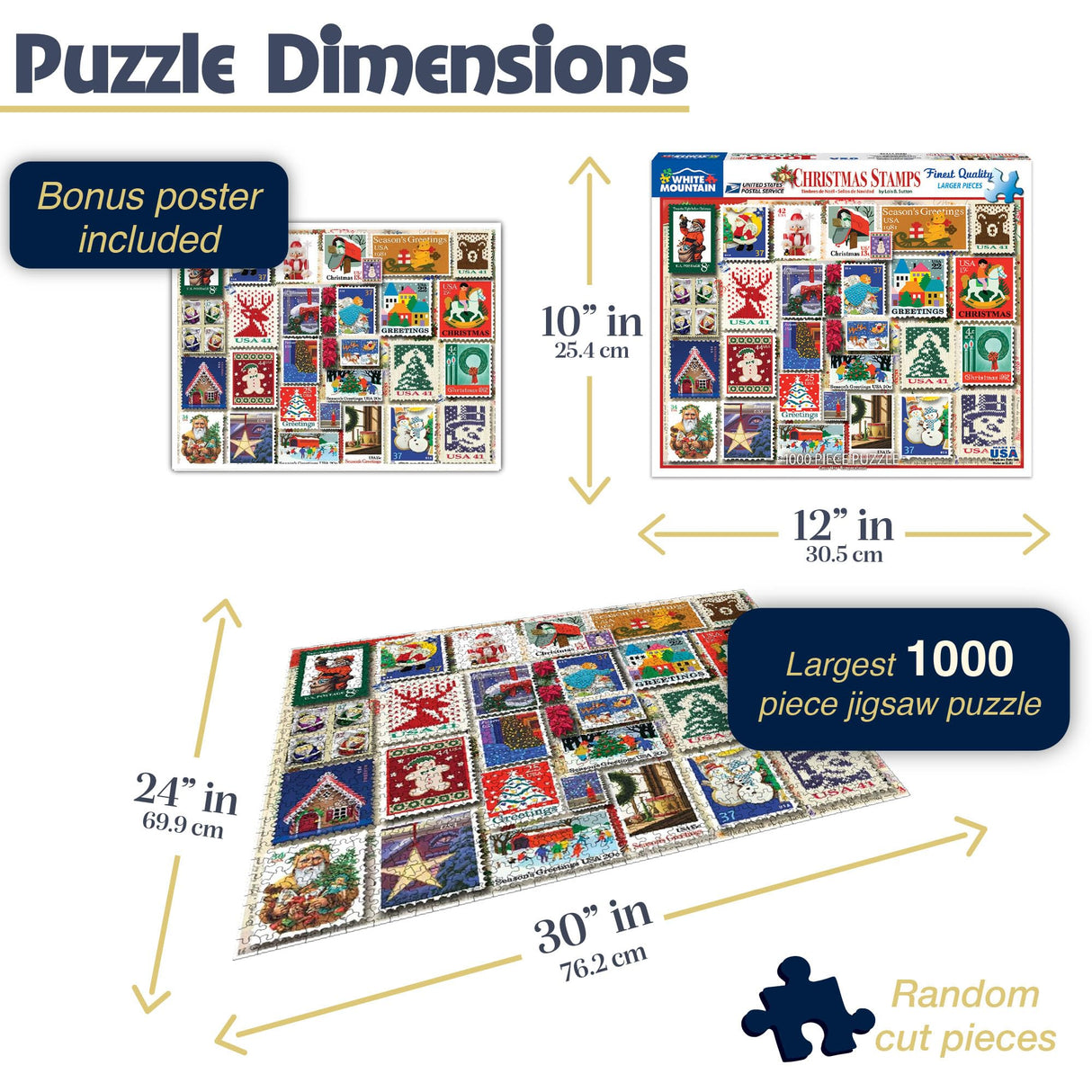 White Mountain Christmas Stamps Christmas Puzzles 1000 Pieces Jigsaw Puzzle for Vintage Enthusiasts