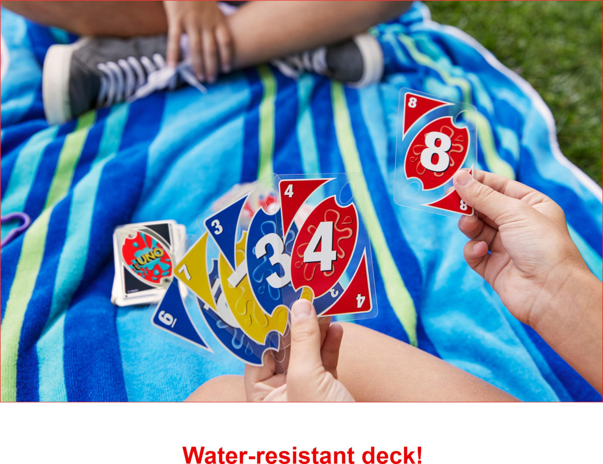 Mattel Games UNO Splash Card Game for Outdoor Camping, Travel & Family Nights with Water-Resistent Plastic Cards