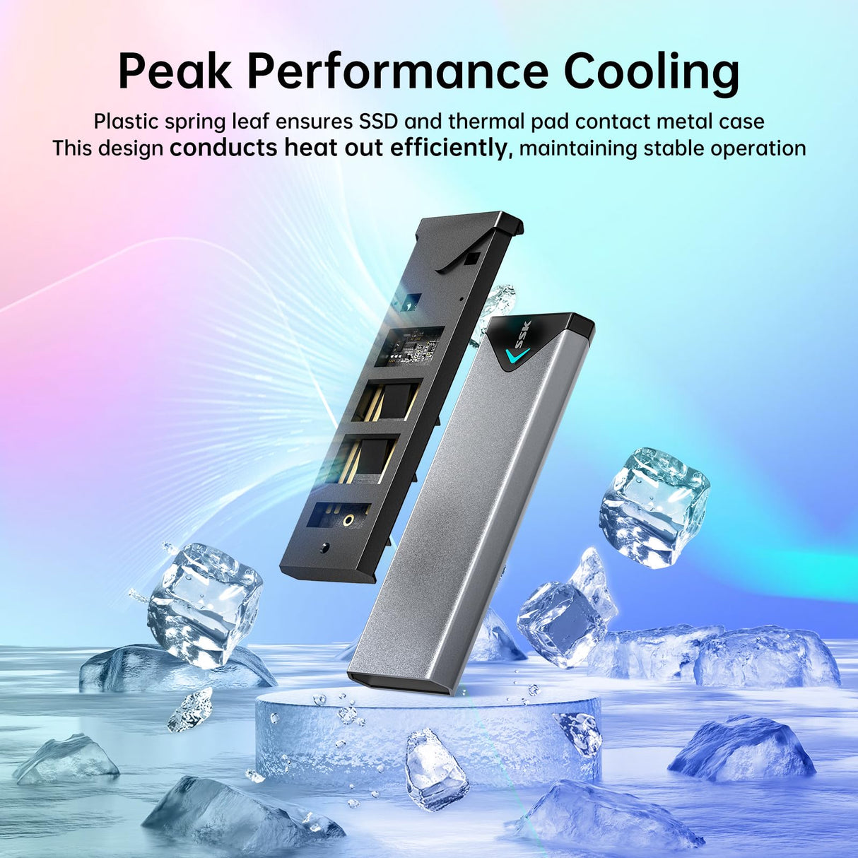 SSK Aluminum M.2 NVME SATA SSD Enclosure Adapter, USB 3.2 Gen 2 (10 Gbps) to NVME PCI-E SATA M-Key/(B+M) Key Solid State Drive External Enclosure Support UASP Trim for NVME/SATA SSDs 2242/2260/2280