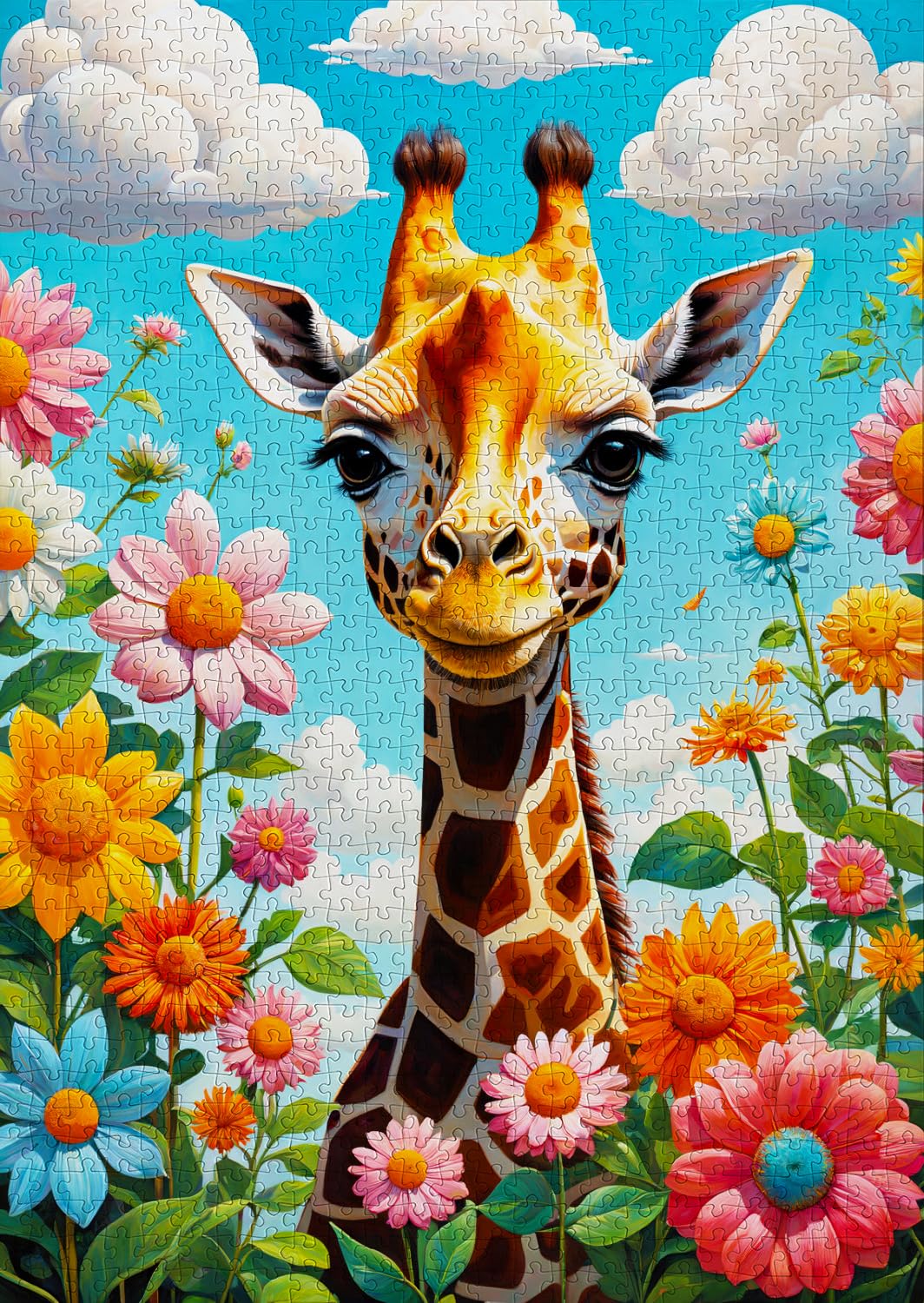 1000 Pieces Jigsaw Puzzle – Cute Giraffe in Flower Illustration – by ENJOY Puzzle