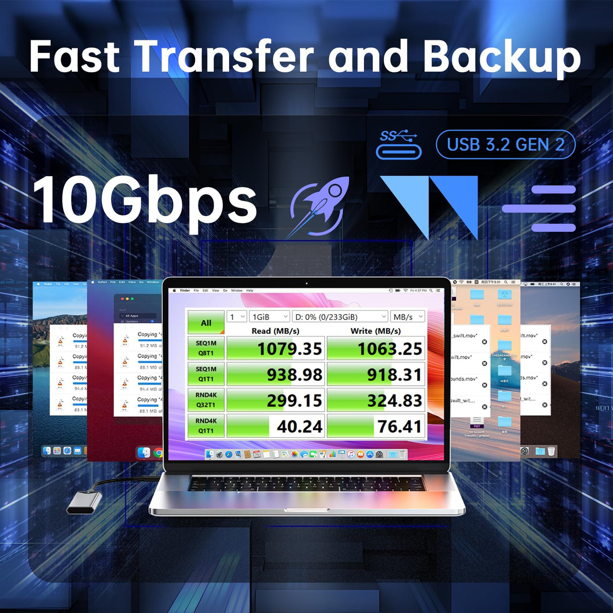 SSK Aluminum M.2 NVME SATA SSD Enclosure Adapter, USB 3.2 Gen 2 (10 Gbps) to NVME PCI-E SATA M-Key/(B+M) Key Solid State Drive External Enclosure Support UASP Trim for NVME/SATA SSDs 2242/2260/2280
