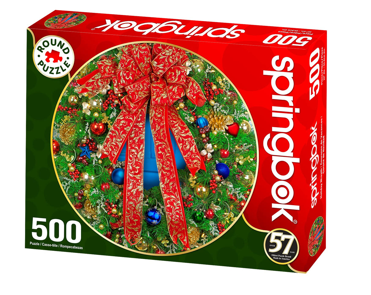 Springbok 500 Piece Round Jigsaw Puzzle Holiday Wreath