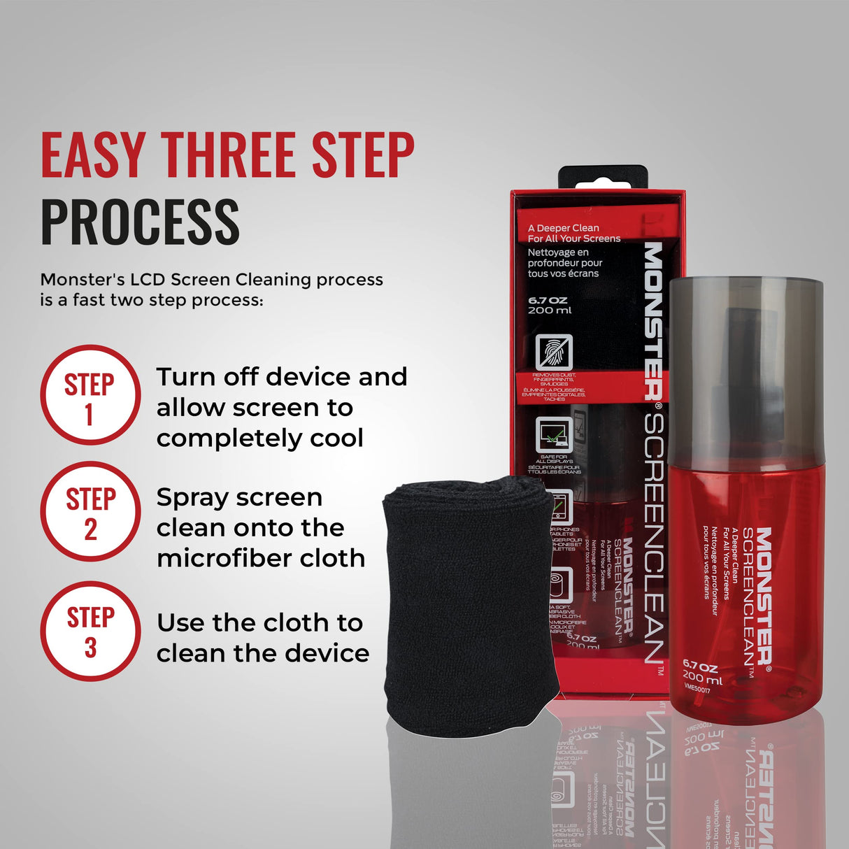 MONSTER AV SCREEN CLEAN 6.7 OZ (200ML) WITH MICROFIBER CLOTH