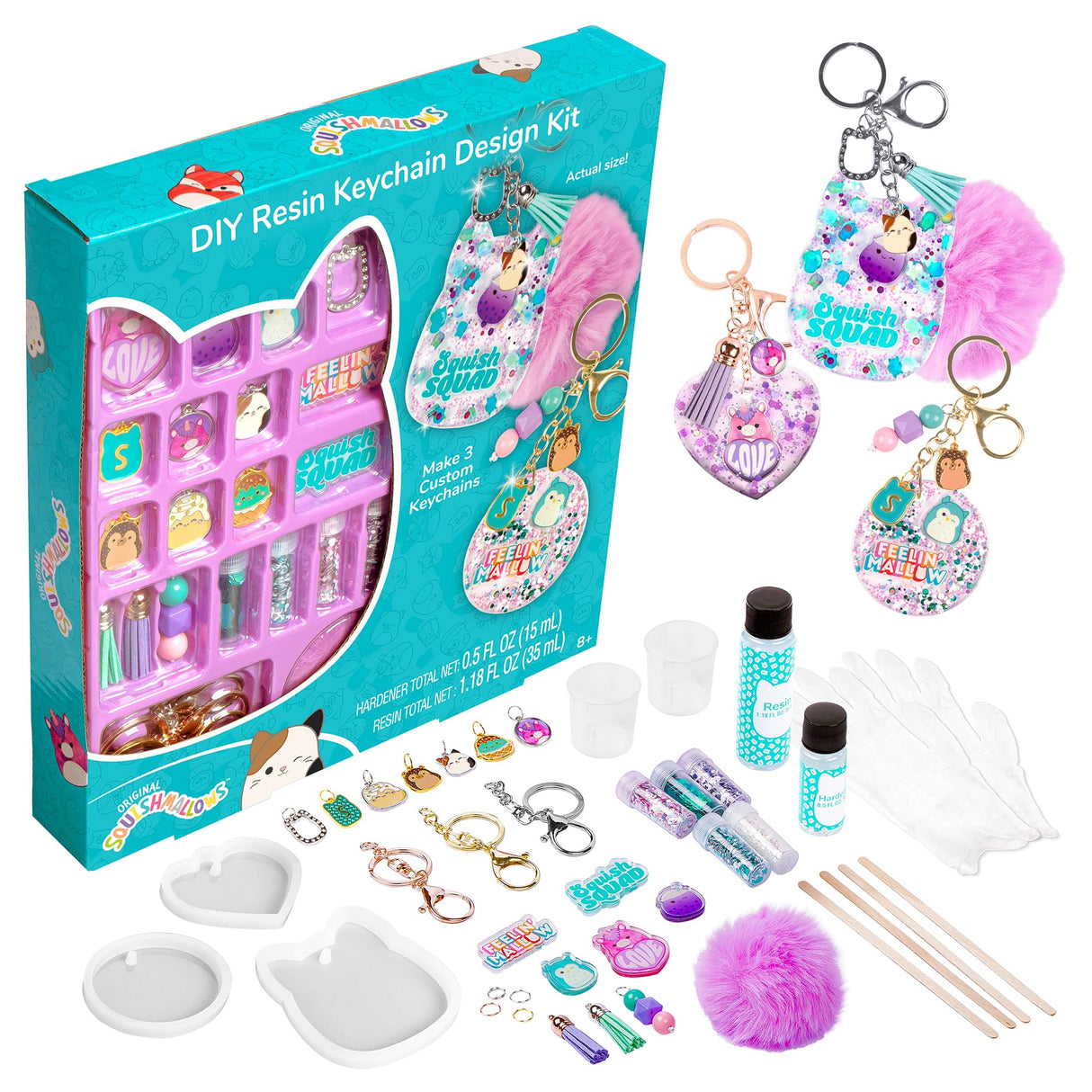 Fashion Angels Squishmallows Resin Keychain Design Kit, DIY Keychain Making Craft with Squishmallows Characters, Ideal Arts & Crafts Set for Kids