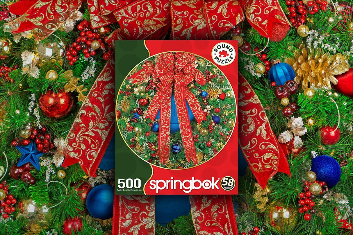 Springbok 500 Piece Round Jigsaw Puzzle Holiday Wreath