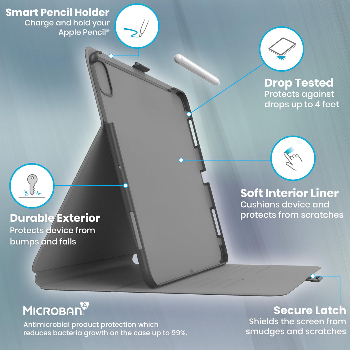 Speck New iPad Pro 11 Inch Case (2024 Model, 5th Gen) - with Pencil Holder, Drop & Camera Protection, Slim Multi Range Stand, Balance Folio, No Auto/Sleep Wake Function - Black/Black/White