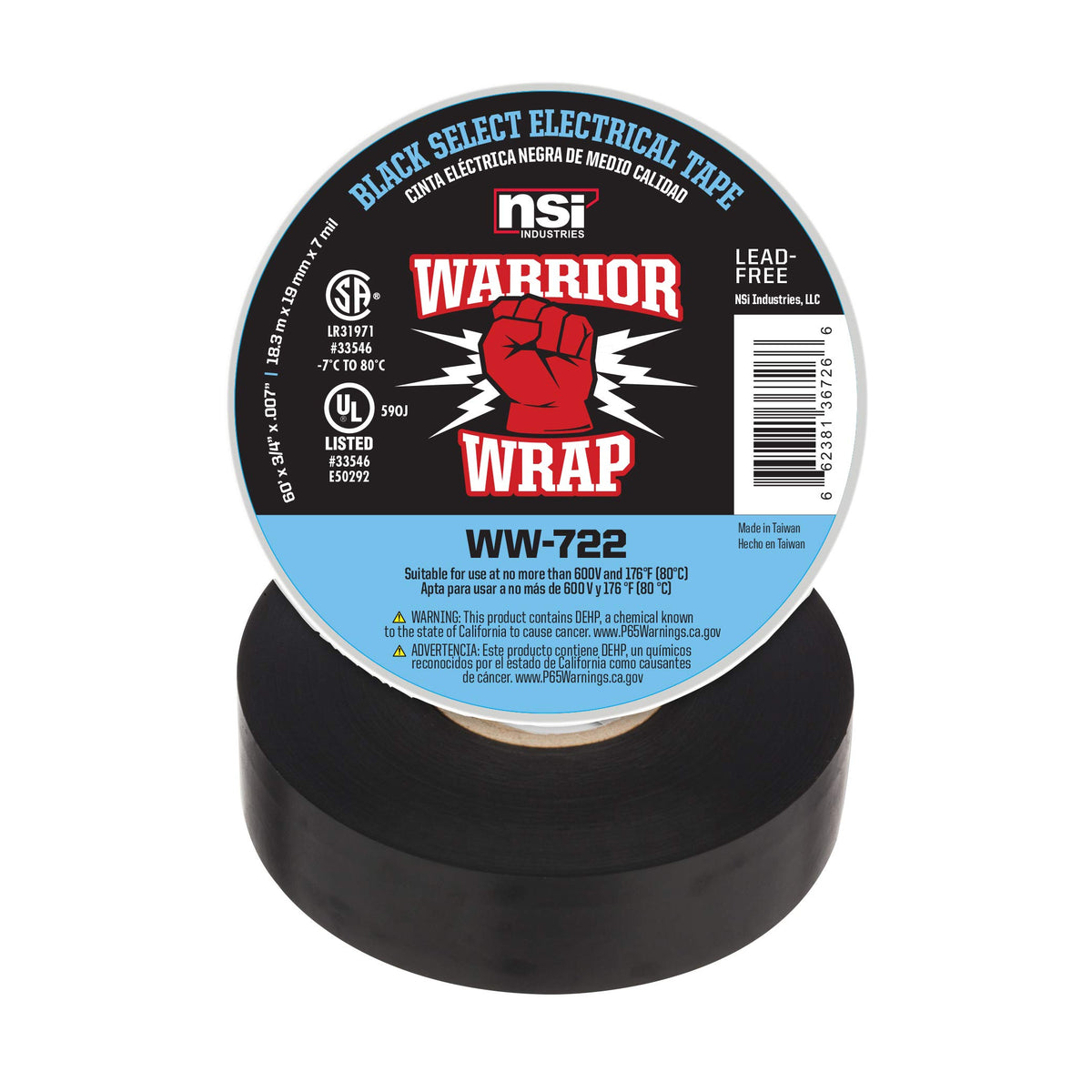 NSi Industries WarriorWrap Select 3/4 in. x 60 ft. 7 mil Vinyl Electrical Tape, Black