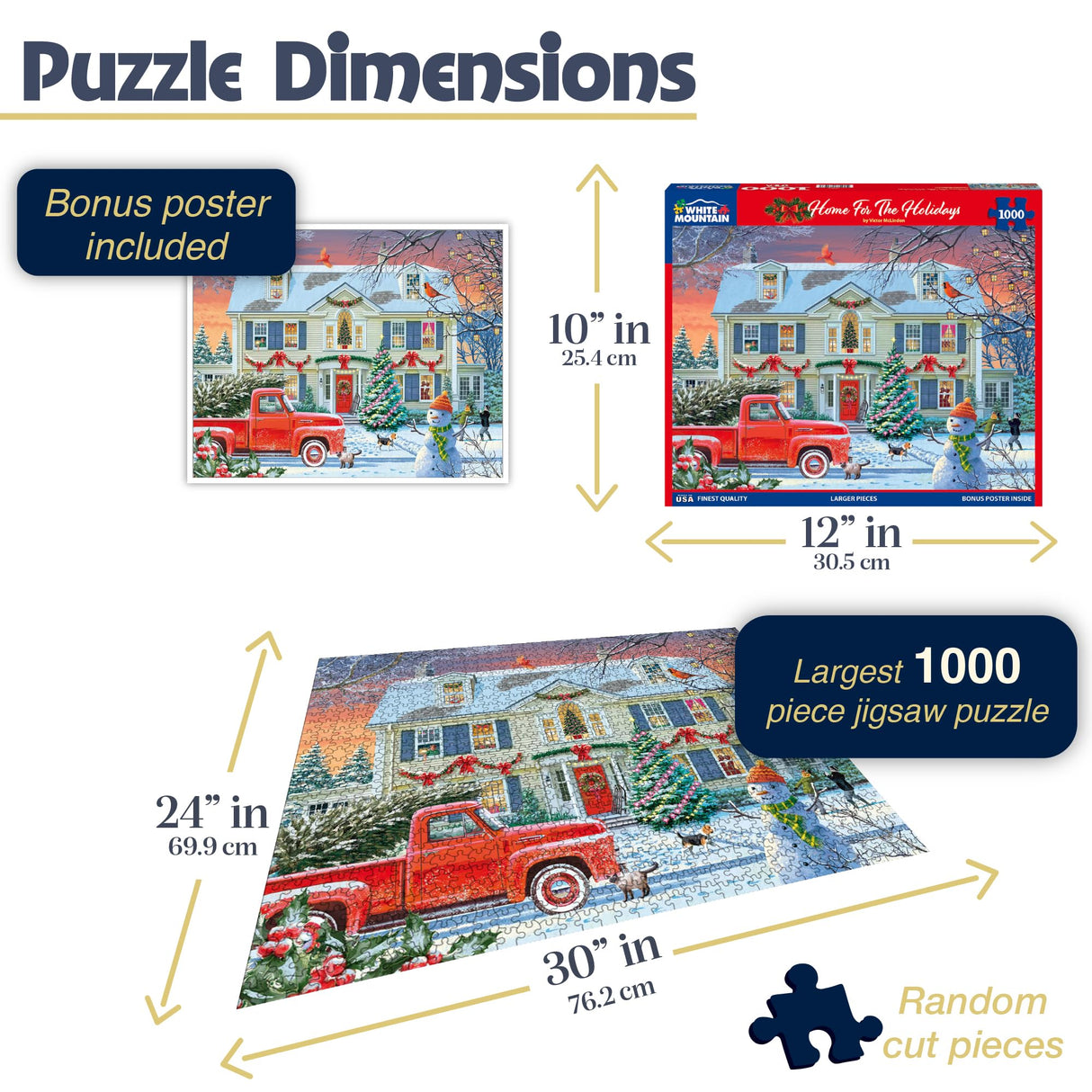 White Mountain Home For The Holidays Christmas Puzzles 1000 Pieces Winter Puzzle for Adults and Family