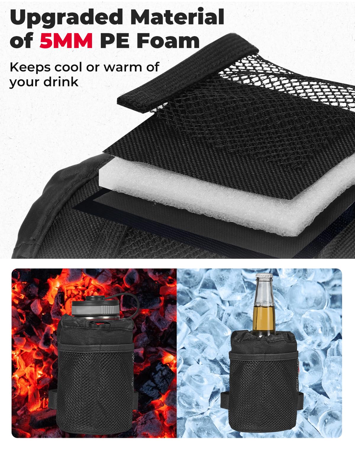 KEMIMOTO Large Bike Cup Holder, Bicycle Water Bottle Holder for Bike Handlebar, Bike Drink Holder with Mesh Pockets Phone Bag, Compatible with Road Bike MTB E-Bike Scooter Scooter Wheelchair