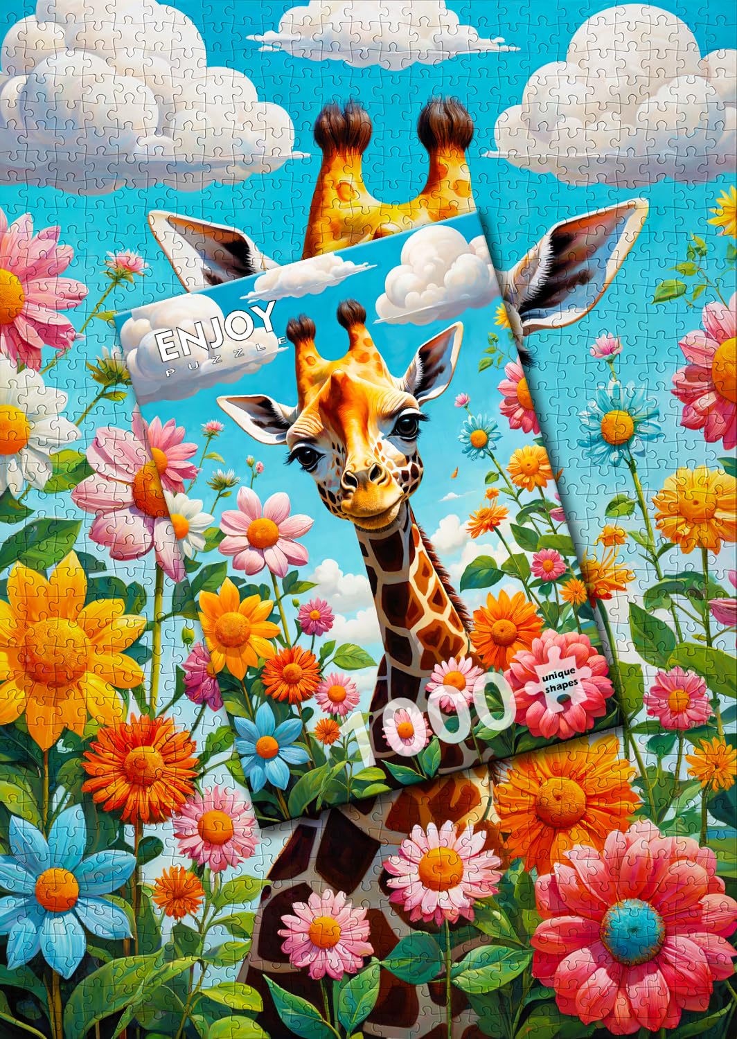 1000 Pieces Jigsaw Puzzle – Cute Giraffe in Flower Illustration – by ENJOY Puzzle