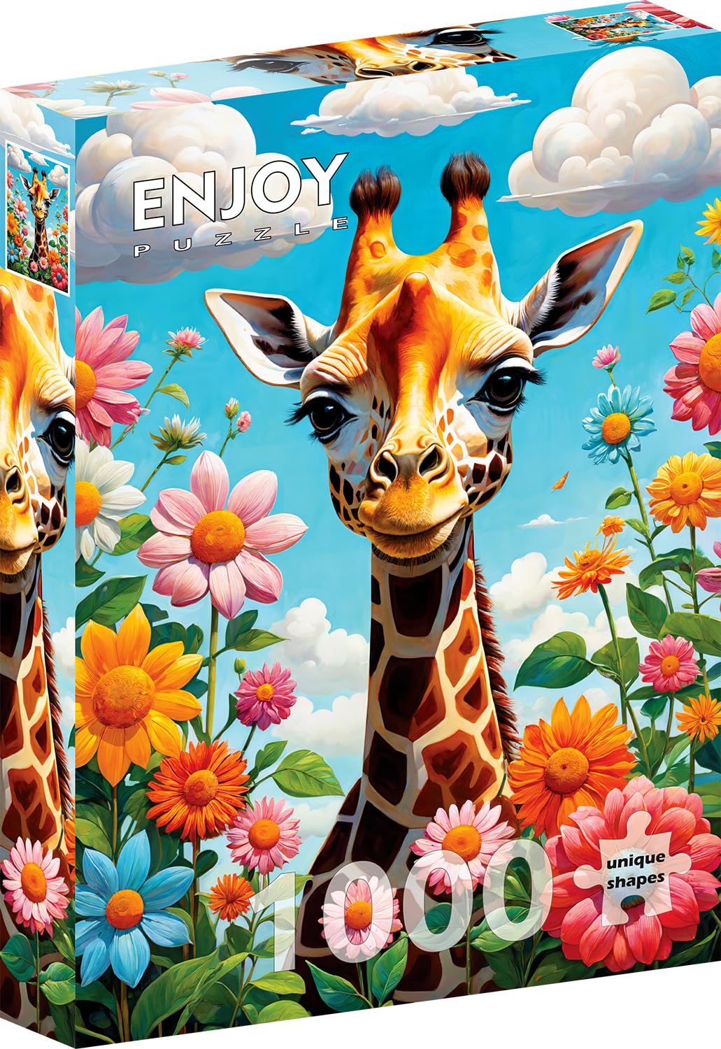1000 Pieces Jigsaw Puzzle – Cute Giraffe in Flower Illustration – by ENJOY Puzzle