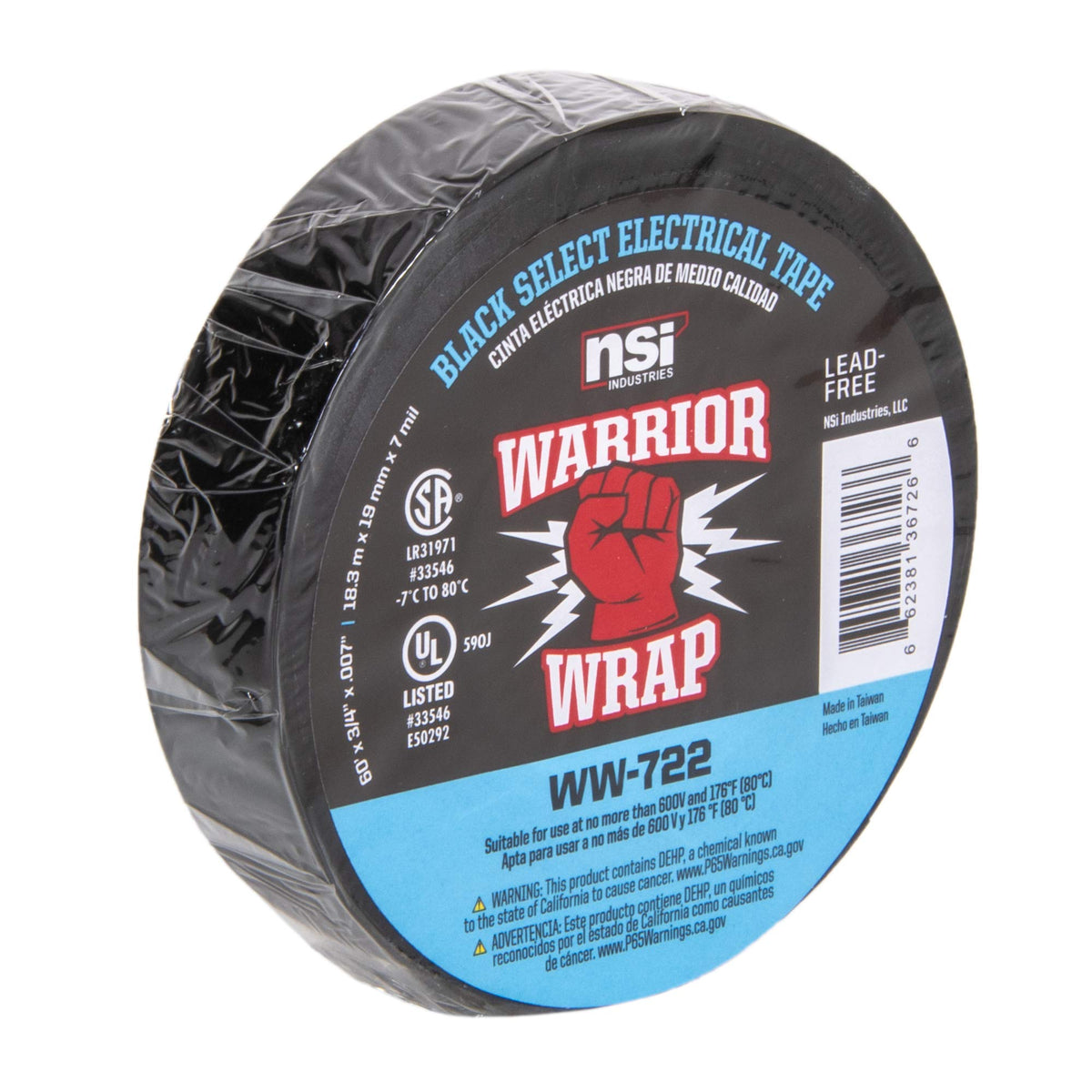 NSi Industries WarriorWrap Select 3/4 in. x 60 ft. 7 mil Vinyl Electrical Tape, Black
