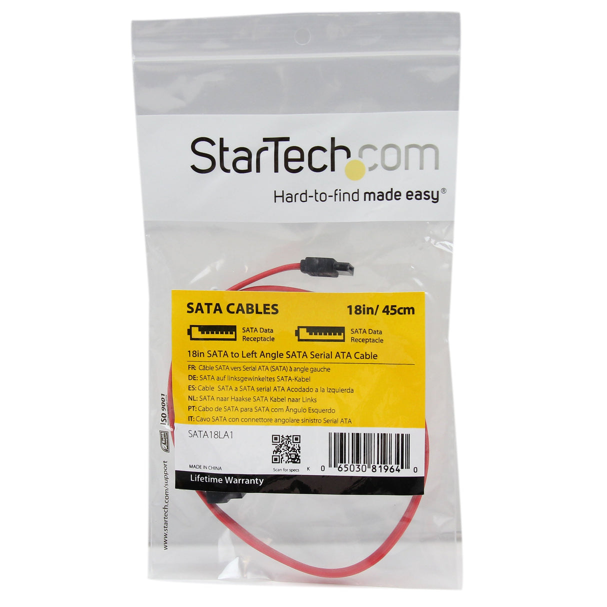 STARTECH.COM 18IN SATA TO LEFT ANGLE SATA SERIAL ATA CABLE