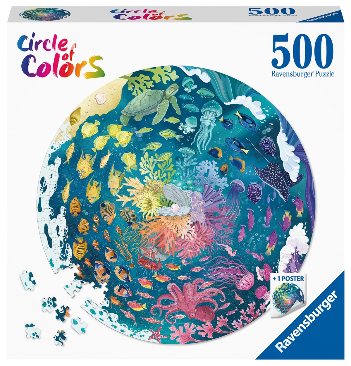Ravensburger Circle of Colors: Ocean - 500 Piece Round Jigsaw Puzzle | Engaging Activity for Kids and Adults | Premium Quality | Sustainable Forestry Practices | FSC Certified