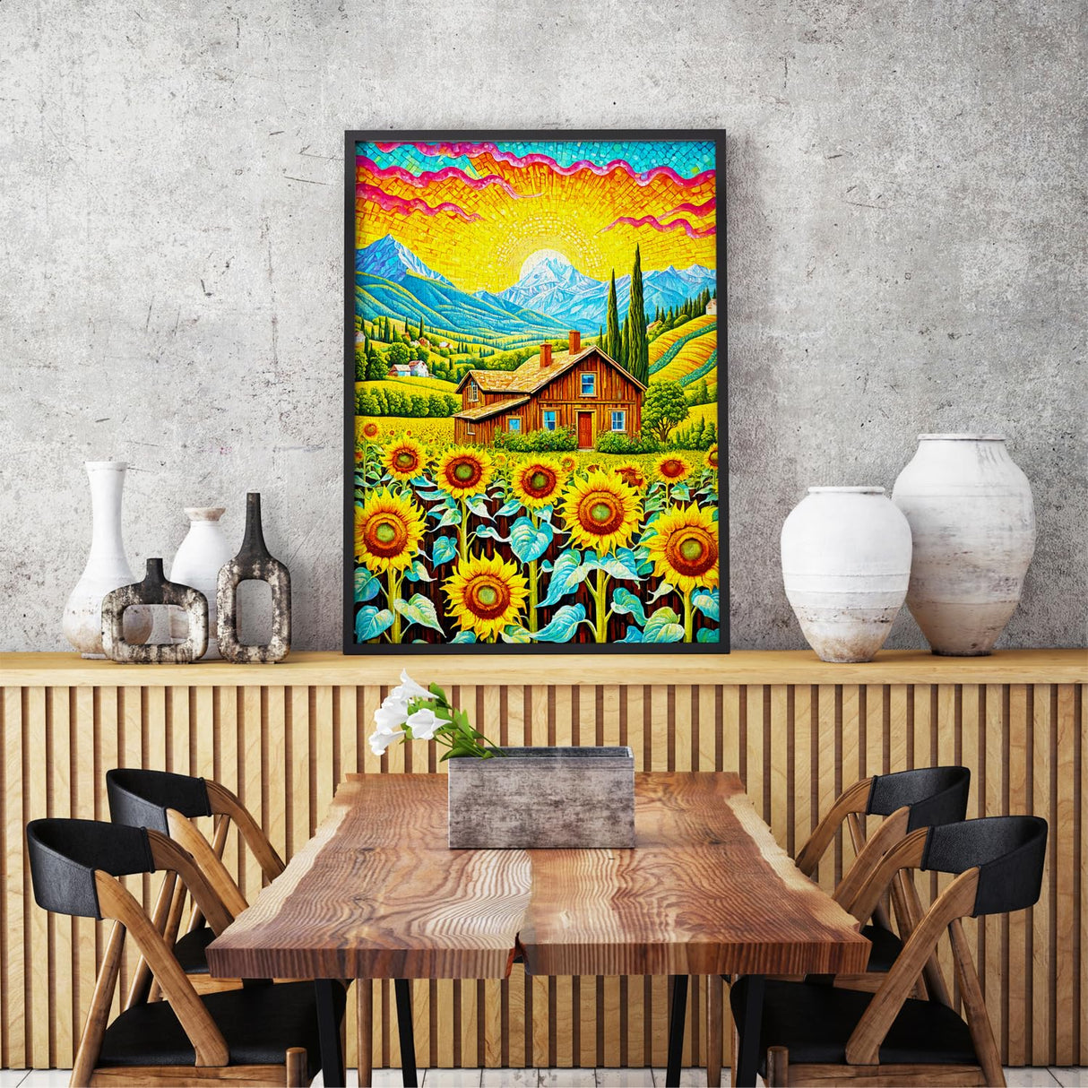 1000 Pieces Jigsaw Puzzle – House with Sunflower Garden in Mountains Landscape – by ENJOY Puzzle