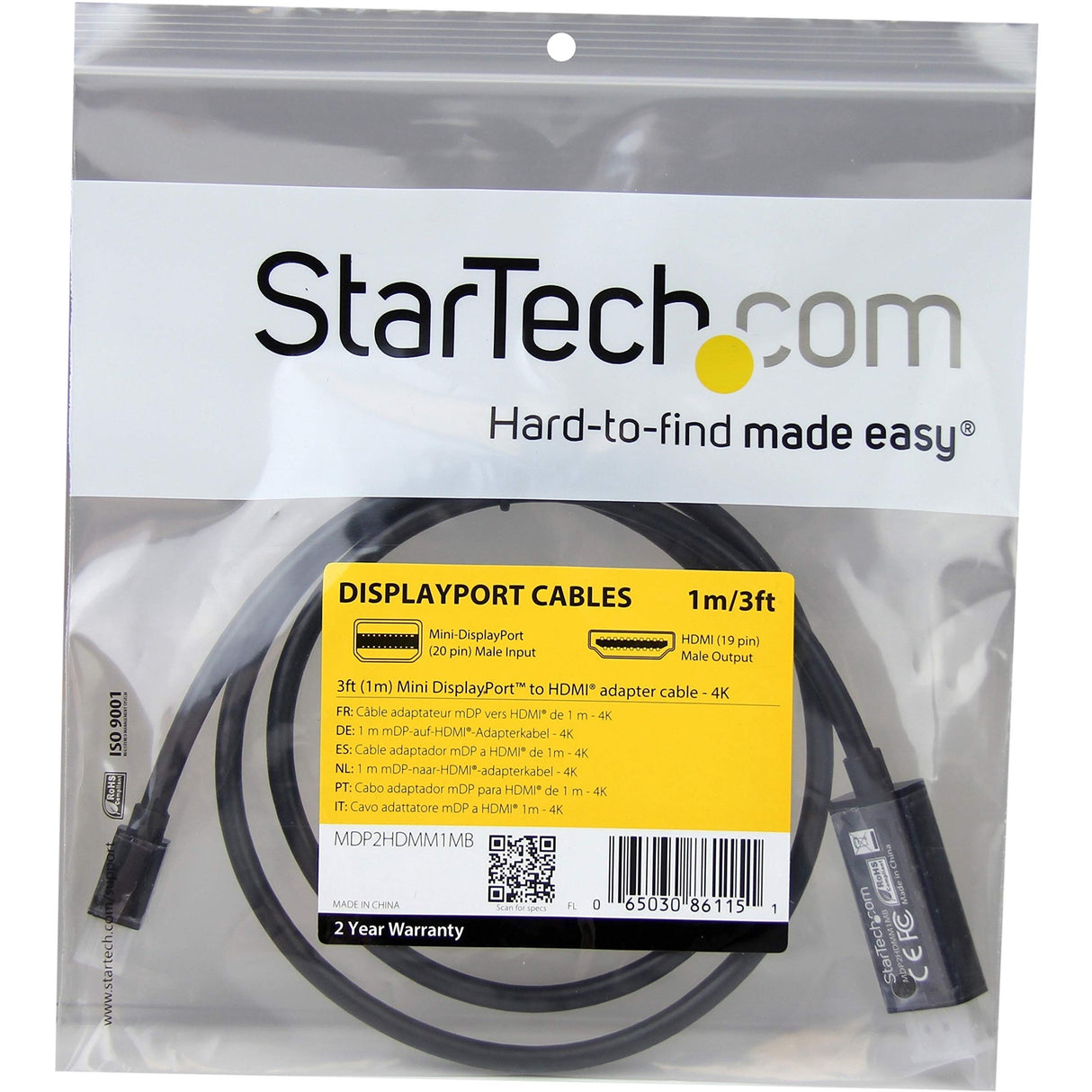 STARTECH.COM MINI DISPLAYPORT TO HDMI CONVERTER CABLE - 3FT