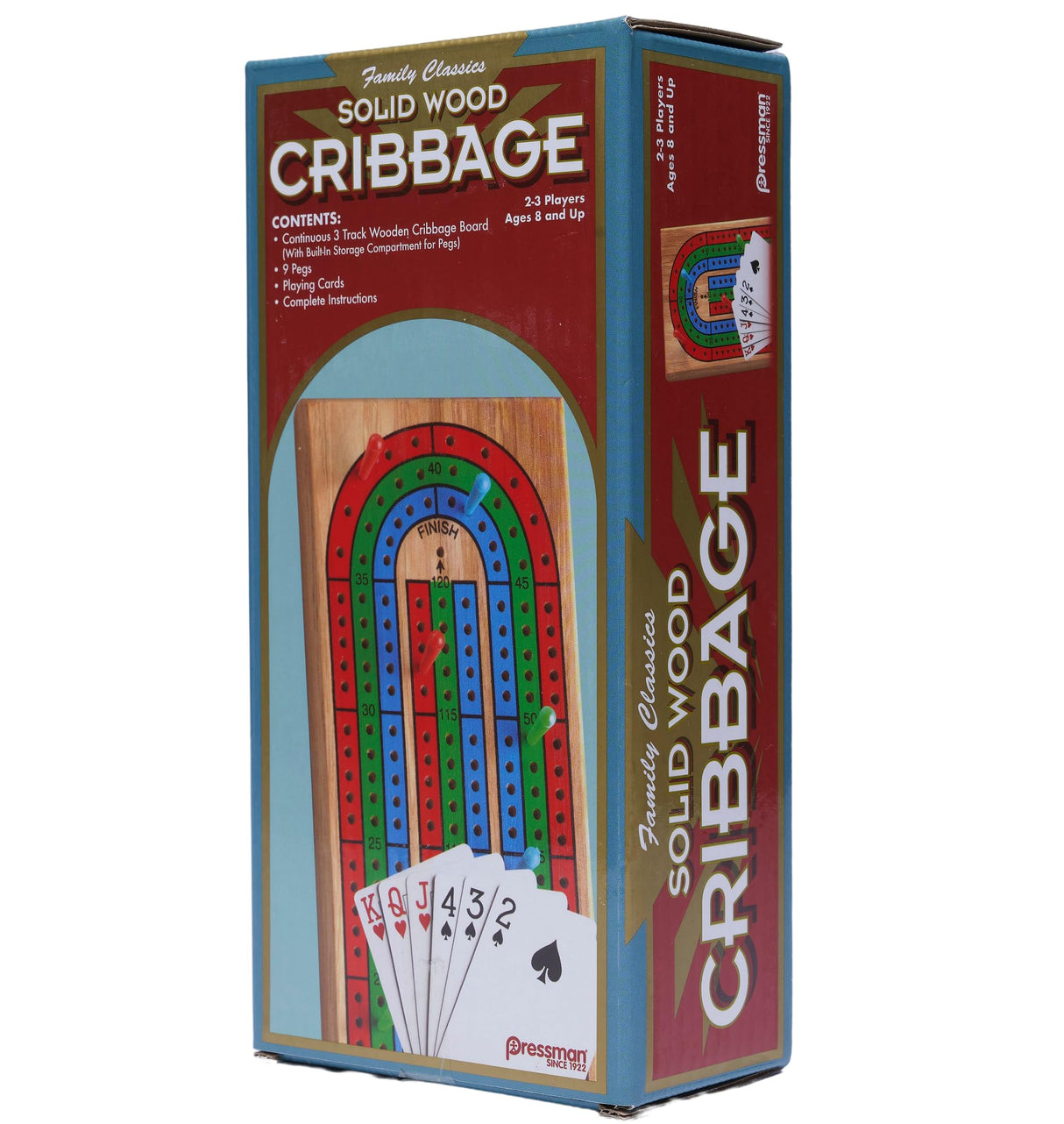 Cribbage with Cards - Solid Wood Continuous 3 Track Board with Built-In Storage Compartment for Pegs