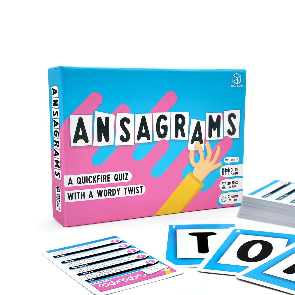 Format Games Ansagrams Party Game Travel Edition - Quick Wordy Quiz Fun! Fast-Paced Trivia Card Game, Fun Family Game for Kids & Adults, Ages 12+, 3-10 Players, 30 Minute Playtime, Made