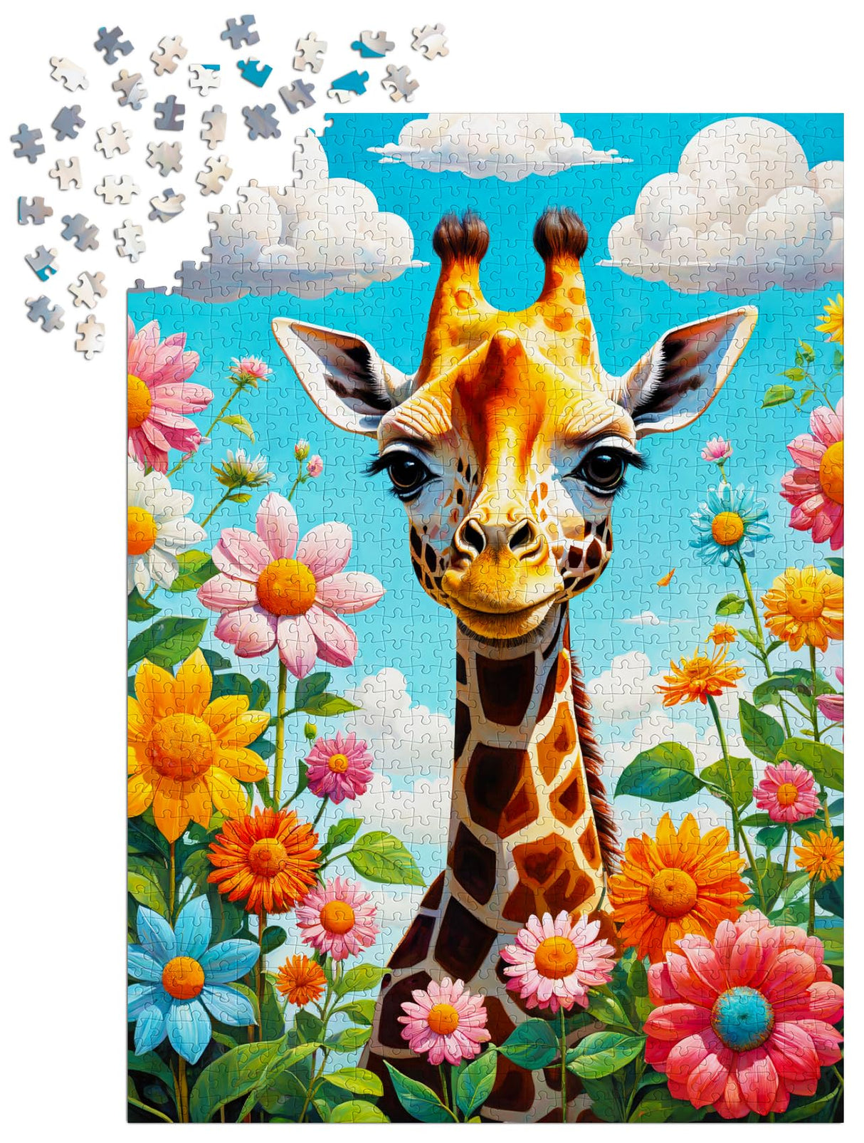 1000 Pieces Jigsaw Puzzle – Cute Giraffe in Flower Illustration – by ENJOY Puzzle