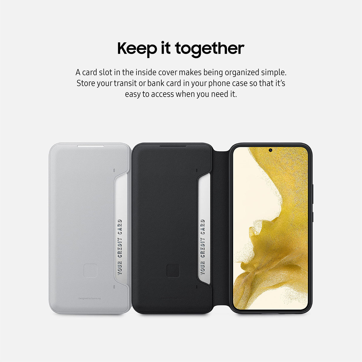 Samsung Galaxy S22 LED View Cover, Protective Phone Case, Tap Control, Card Pocket, Customizable, Shockproof, US Version, Black