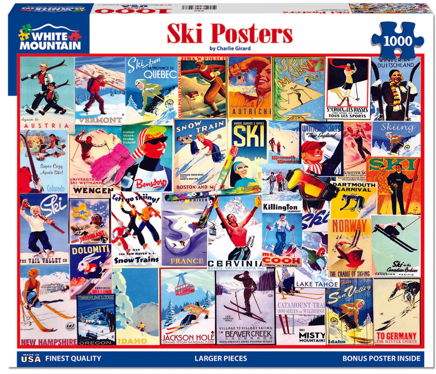 White Mountain Puzzles - Ski Posters - 1000 Piece Jigsaw Puzzle
