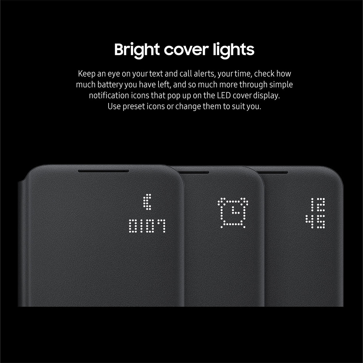 Samsung Galaxy S22 LED View Cover, Protective Phone Case, Tap Control, Card Pocket, Customizable, Shockproof, US Version, Black