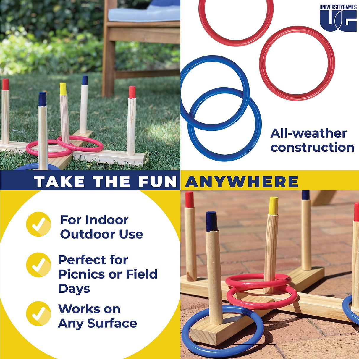 University Games Front Porch Classics | Ring Toss, The Classic Outdoor Lawn Party Game, for 2 Players Ages 8 and Up