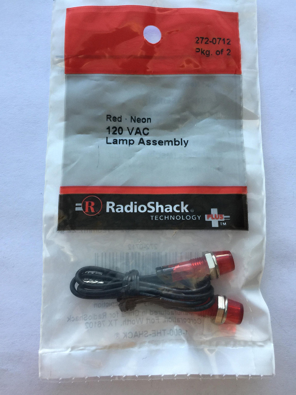 120VAC NEON LAMP ASSEMBLY - RED (2-PACK)