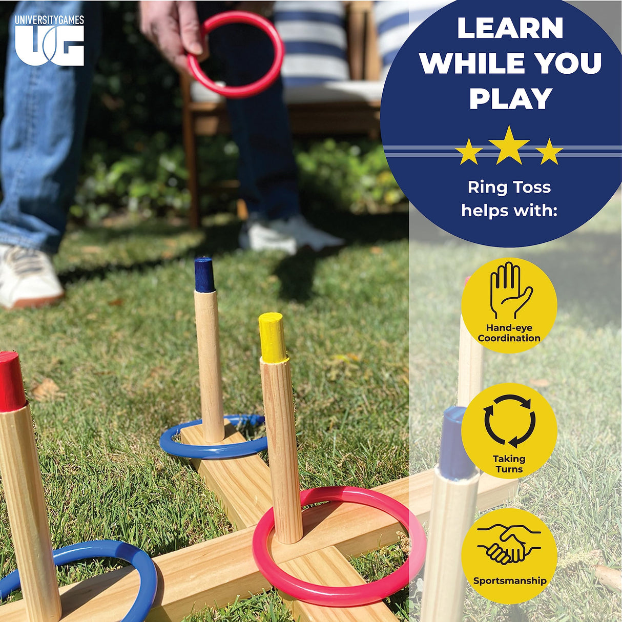 University Games Front Porch Classics | Ring Toss, The Classic Outdoor Lawn Party Game, for 2 Players Ages 8 and Up