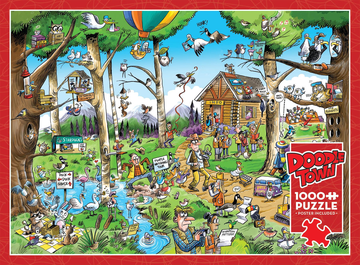 Cobble Hill 1000 Piece Puzzle - DoodleTown: Birdwatcher's Paradise - Sample Poster Included