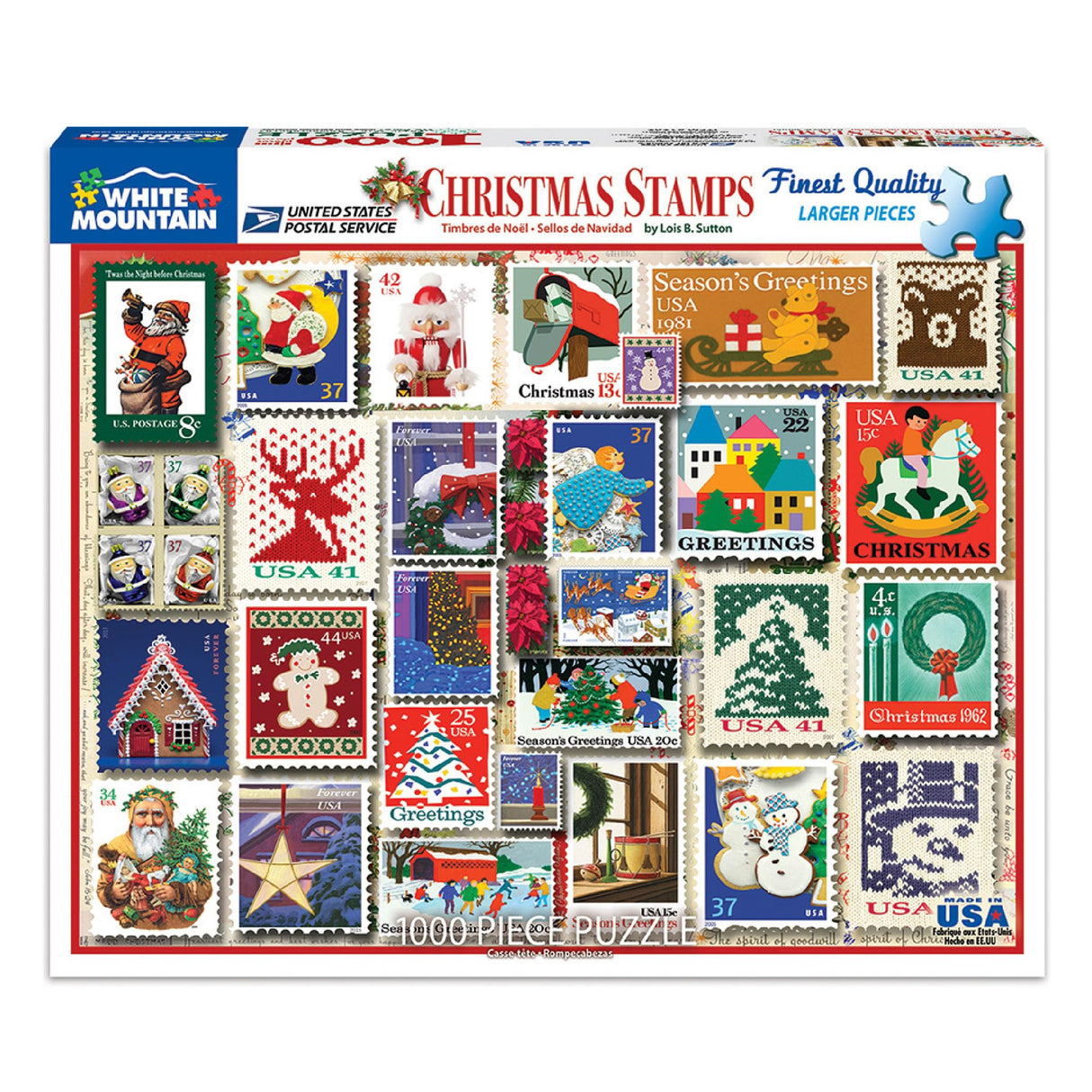 White Mountain Christmas Stamps Christmas Puzzles 1000 Pieces Jigsaw Puzzle for Vintage Enthusiasts