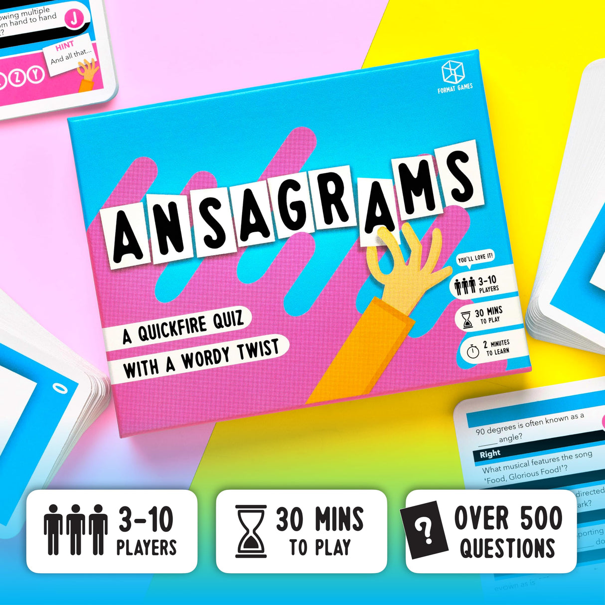 Format Games Ansagrams Party Game Travel Edition - Quick Wordy Quiz Fun! Fast-Paced Trivia Card Game, Fun Family Game for Kids & Adults, Ages 12+, 3-10 Players, 30 Minute Playtime, Made