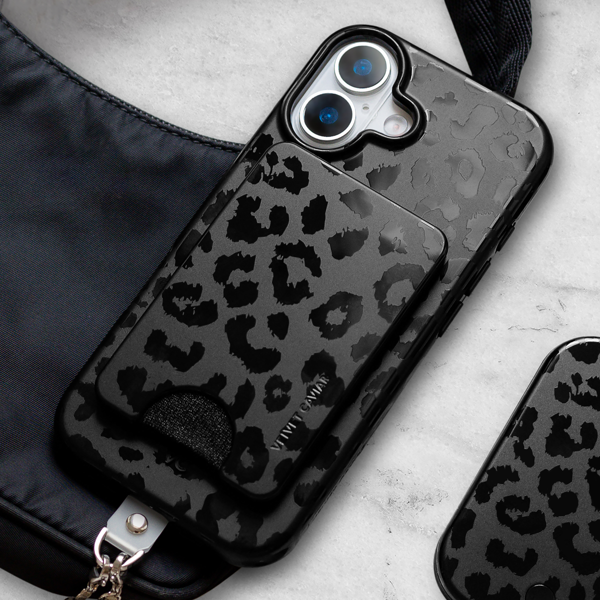 VELVET CAVIAR - Magnetic Phone Wallet- Black Leopard