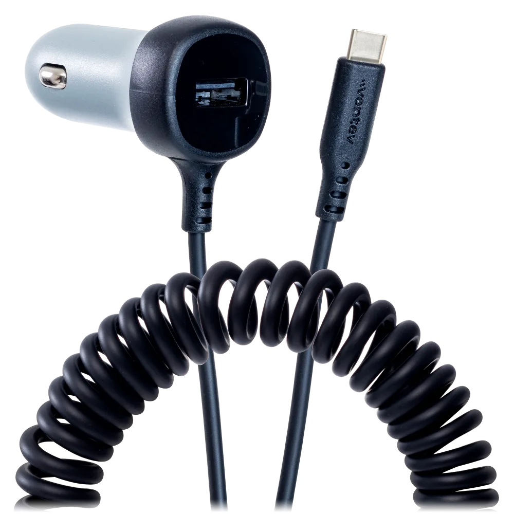 Ventev - 27W ULTRAFAST Car Charger and USB-C Connected Cable - Dark Gray