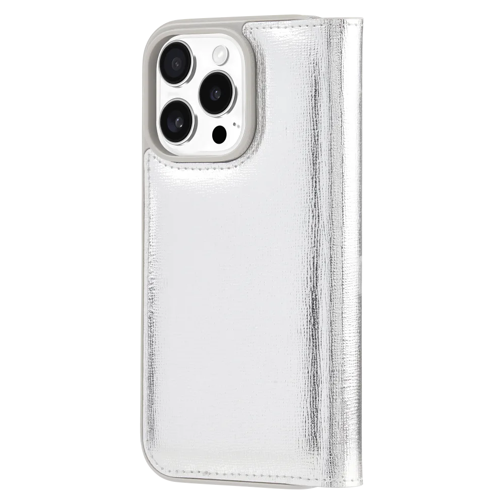 Kate Spade - Folio Case for Apple iPhone 16 Pro - Metallic Silver