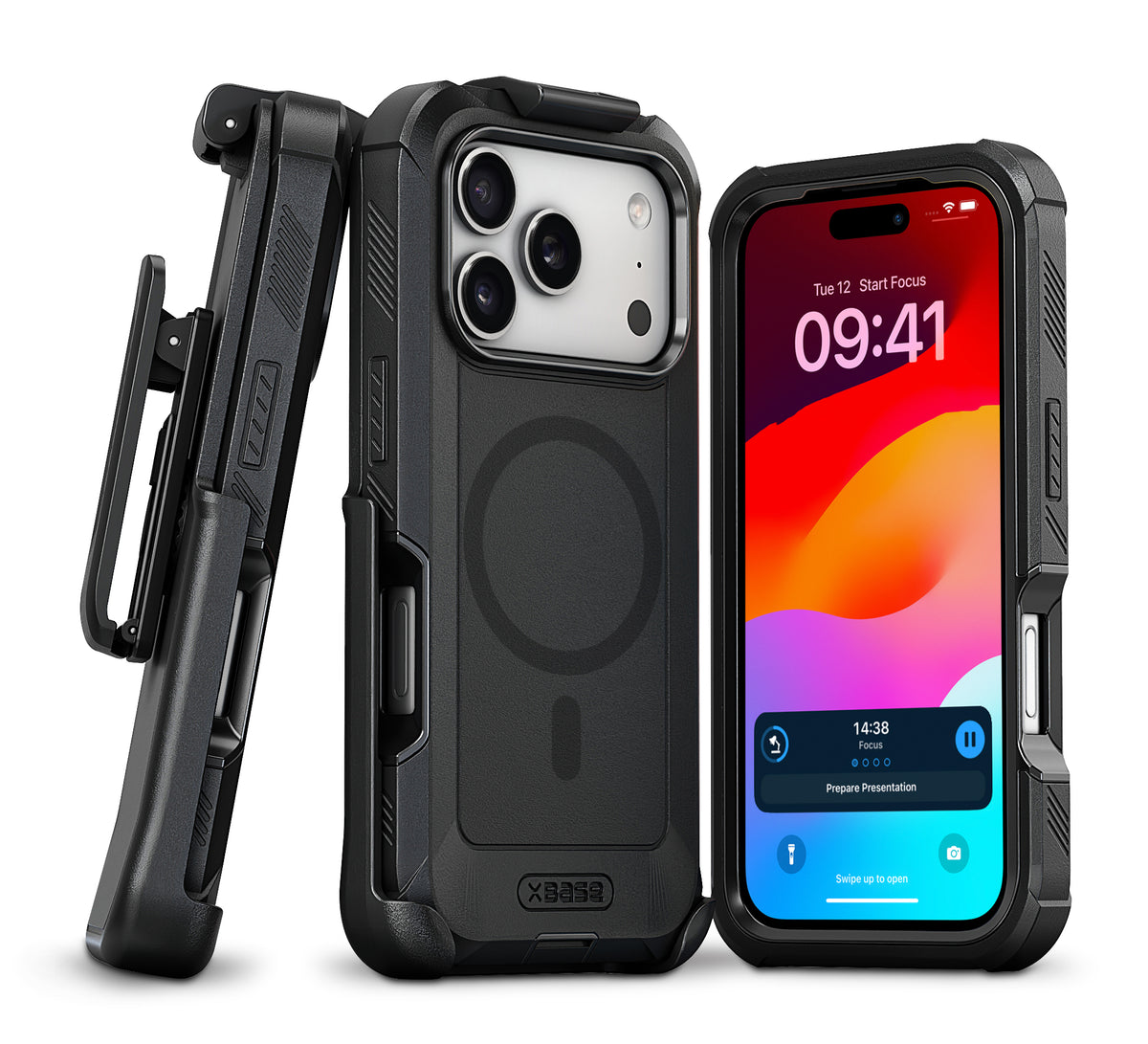 xBase iPhone 17 Pro - Boulder MagSafe Heavy-Duty Co-Molded Rugged Protective Case w/Belt Clip Holster- Black - image 1