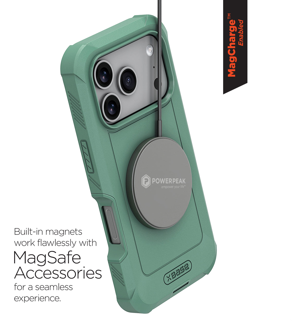 xBase iPhone 17 Pro - Boulder MagSafe Heavy-Duty Co-Molded Rugged Protective Case - Green - image 3