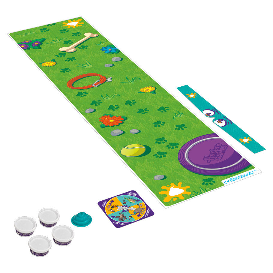 Don't Step In It! contents: game mat, blindfold, spinner and compound pieces