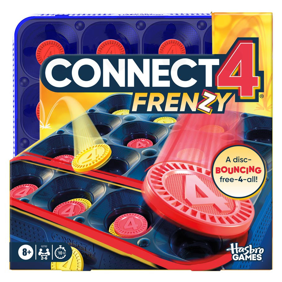 Hasbro Gaming Connect 4 Frenzy disc-bouncing party game, front of box
